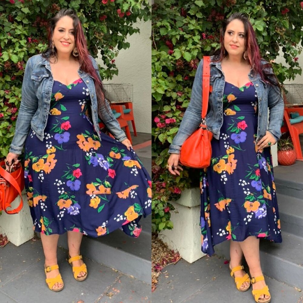 Anthropologie Navy Floral Handkerchief-Hem Midi Dress - Picture 5 of 6